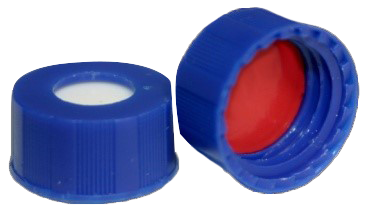 CS-100018 - 2 mL, 9 mm Blue Screw Cap, Red PTFE/White Silicone 0.040 Thickness, Bonded, Pkg. 100