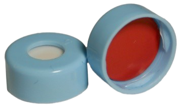 CS-100034 - 2 mL, 11 mm Blue Snap Cap, Red PTFE/White Silicone 0.040 Thickness, Pkg. 100
