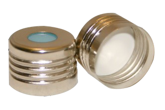 CS-100045 - 20 mL, 18 mm Magnet Screw Cap, White PTFE/Translucent Blue Silicone 0.050 Thickness, Ultra Low Bleed, D38, Pkg. 1000