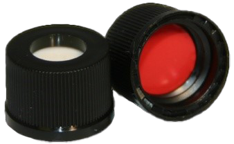 CS-100002 - 2 mL, 9 mm Black Screw Cap, Red PTFE/White Silicone 0.040 Thickness, Pkg. 100