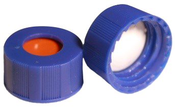 CS-100008 - 2 mL, 9 mm Blue Screw Cap, White PTFE/Red Silicone 0.040 Thickness, Pkg. 100