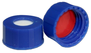 CS-100022 - 2 mL, 9 mm Blue Screw Cap, Red PTFE/White Silicone 0.040 Thickness, Bonded Ultra Low Bleed, Pkg. 100