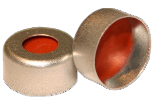 CS-100027 - 2 mL, 11 mm Silver Aluminum Crimp Cap, Clear PTFE/Orange Silicone 0.040 Thickness, Pkg. 1000