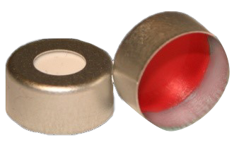 CS-100028 - 2 mL, 11 mm Silver Aluminum Crimp Cap, Red PTFE/White Silicone 0.040 Thickness, Pkg. 100