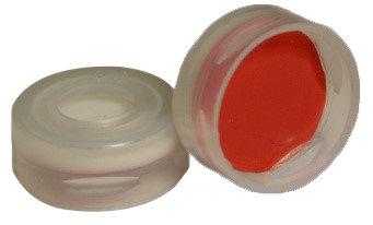 CS-100033 - 2 mL, 11 mm Clear Snap Cap, Red PTFE/White Silicone 0.040 Thickness, Pkg. 1000