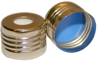 CS-100041 - 20 mL, 18 mm Magnet Screw Cap, Blue PTFE/White Silicone .060 Thickness, Ultra Low Bleed, D55, Pkg. 1000