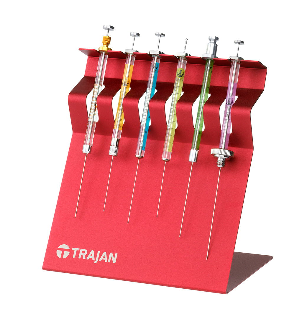 CY-100023 - 6 Syringe Rack for 8 mm Barrel OD Syringes, Holds 6 Standard SGE Syringes with Barrel OD up to 8 mm