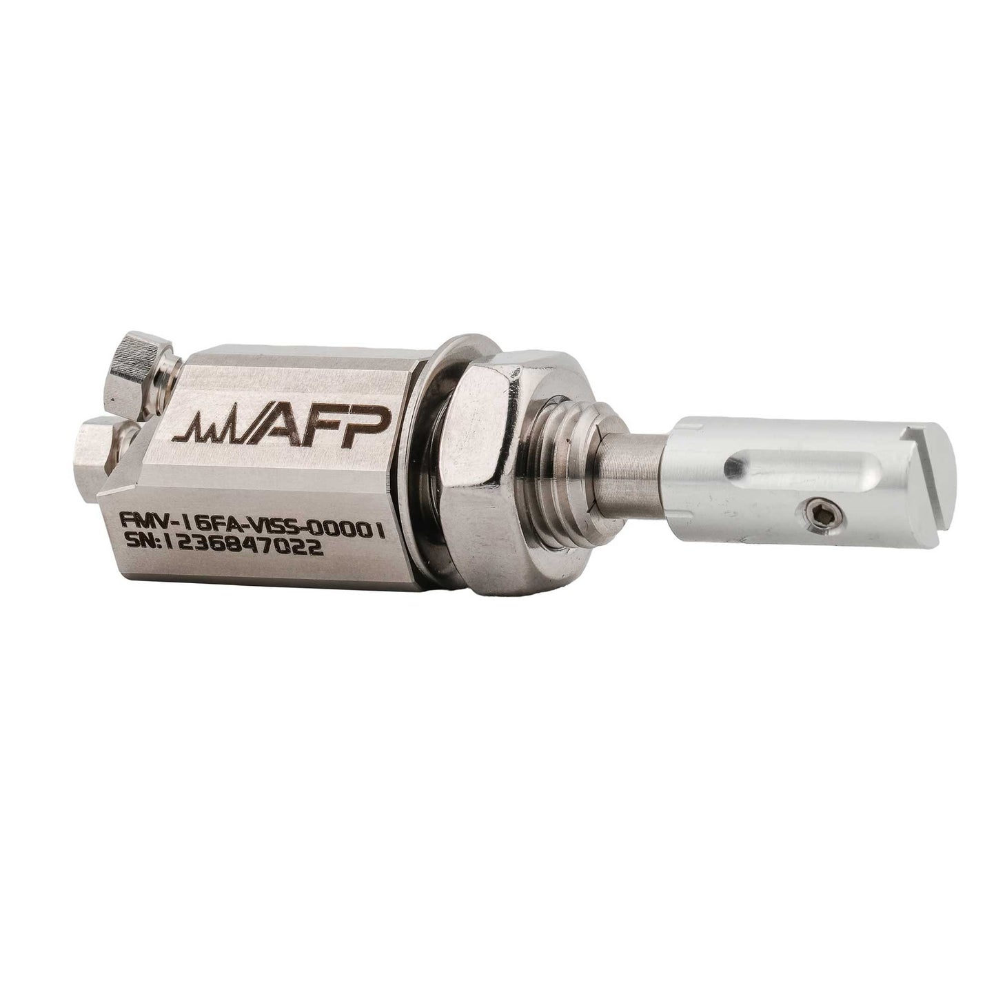 FMV-16FA-VISS-00001 - Flow Metering Valve, 1/16" fine adjustment, Viton, SS300, short nut, 10 µm frit, clear, lubricated (Needle Valve)